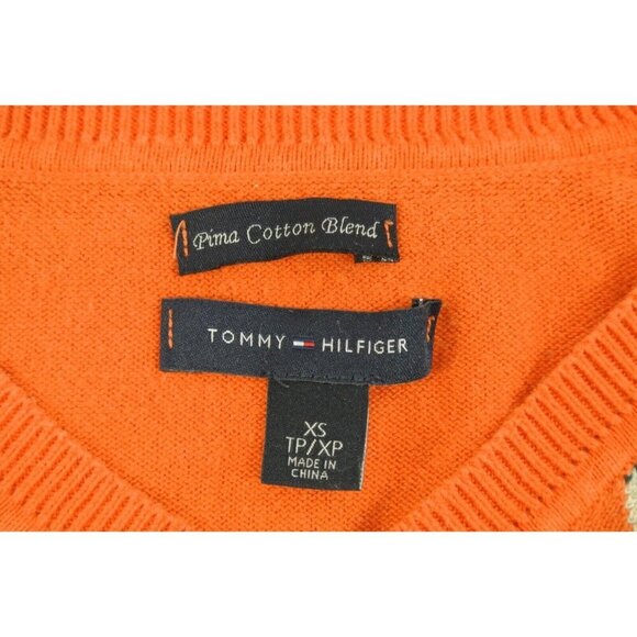 Tommy Hilfiger Sweater Orange Tartan Size Extra Small 100% Pima Cotton XS - Picture 9 of 10